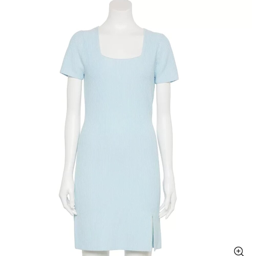 Madden Girl Women’s Light Blue Ribbed Knit Dress Square Neck‎ Bodycon XXL NWT